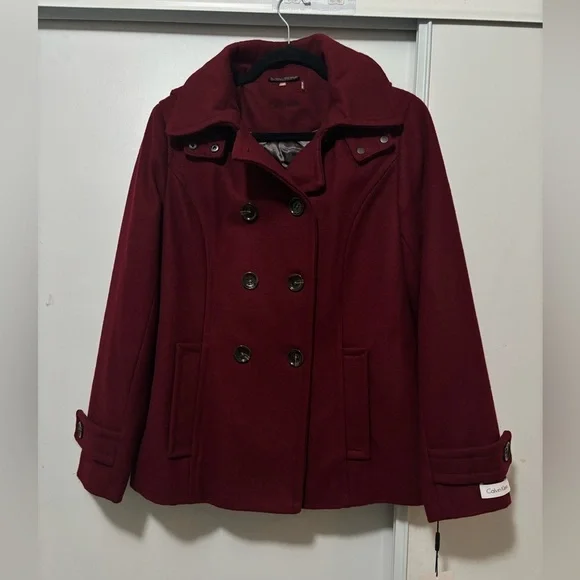 Calvin Klein Women's Burgundy Peacoat Quilt Lined Size 10 - Picture 1 of 5